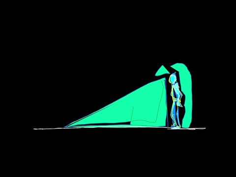 A 3d vector illustration of a pyramid tent icon glowing with light against a black night background as a minimalist camping travel logo design symbol