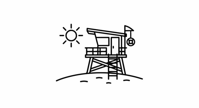 A minimalist line drawing of a lifeguard tower on a sunny beach