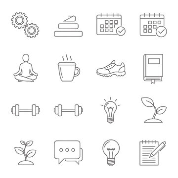 Wellness and productivity icons with self care