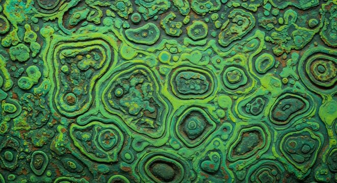 Macro View of Green Malachite Mineral with Concentric Rings Pattern.
