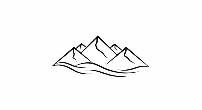 Minimalist ink drawing of stylized mountains above wavy lines