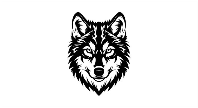 Vector illustration of a snarling wolf head in black and white