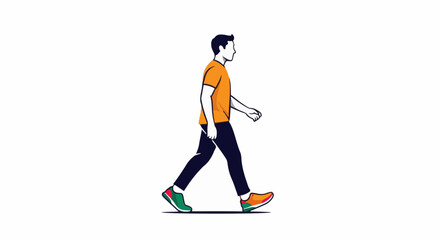 Obraz premium A person in an orange shirt and dark pants walks with colorful shoes