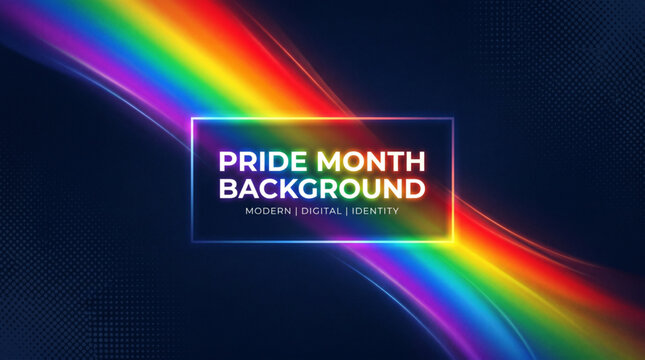 Pride month rainbow light wave background with glowing gradient colors on dark modern digital layout for banner poster social media promotion design