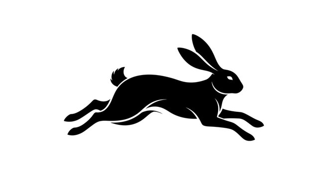 Dynamic Black Rabbit Silhouette Leaping Forward With Speed