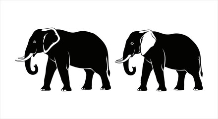 Fototapeta premium Two black elephants side by side in a simple illustration style