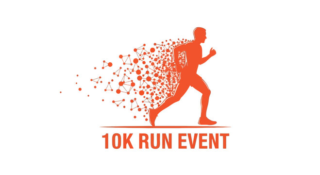 Dynamic Runner Silhouette Decomposing Into Digital Particles Celebrating A 10k Run Event Concept