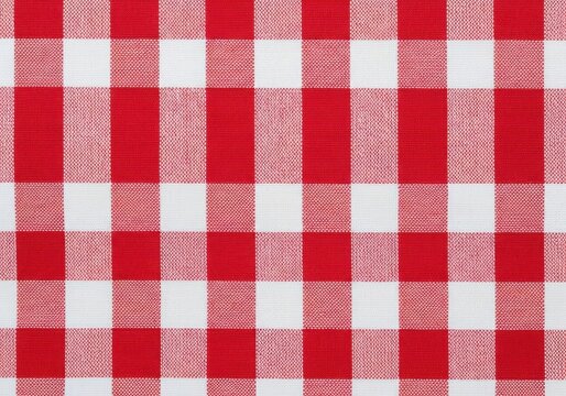 Vibrant red and white checkered fabric texture providing a cheerful, classic background suitable for sunny outdoor picnic and leisure themes, texture, woven, textile