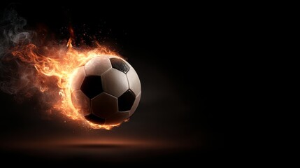 Fototapeta premium soccer ball in fire flames on black background