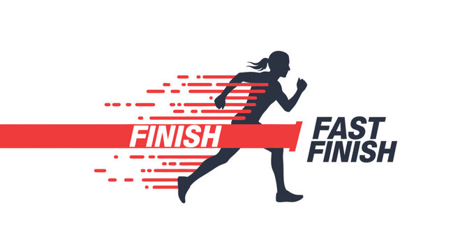 Dynamic Illustration of Female Runner With The Words Finish and Fast Finish Displayed