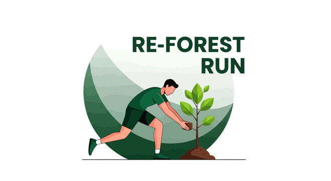 Ecological Marathon: Runner Planting a Tree, Promoting Green Initiatives and Sustainability