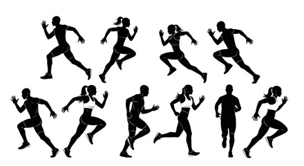 Obraz premium Dynamic Silhouette Collection Of Athletes In Mid-Stride Motion