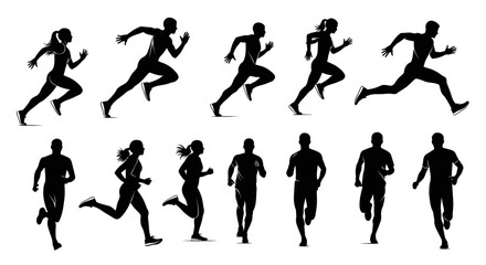 Obraz premium Dynamic Silhouettes Of Athletes In Motion Capturing The Essence Of Speed And Endurance