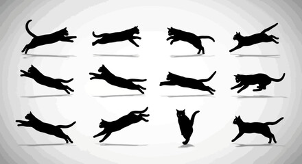 Fototapeta premium Dynamic Silhouettes Of Cats In Action Capturing Movement And Graceful Poses