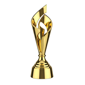 Golden trophy with flame design isolated on transparent background