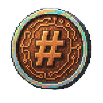 A pixelated hashtag symbol on a transparent background
