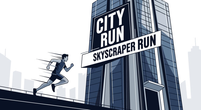 Energetic City Runner Sprinting Towards A Skyscraper For Urban Race Event