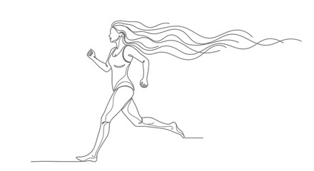 Obraz premium Elegant Single Line Drawing Of A Woman Running With Flowing Hair
