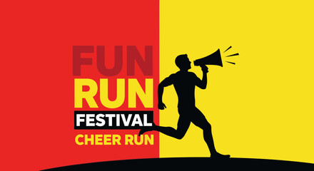 Fototapeta premium Energetic Fun Run Festival Cheer Run Announcement with a Bullhorn Silhouette