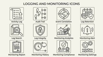 Obraz premium Logging and monitoring icons set.