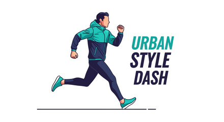 Fototapeta premium Energetic Urban Athlete Sprinting in Modern Apparel Vector Illustration