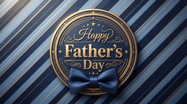 Fathers day luxury greeting design with golden badge emblem on blue striped background elegant celebration concept for premium card banner branding and print use