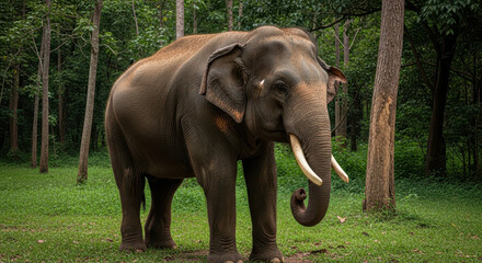 Fototapeta premium Elephant Standing in Lush Forest
