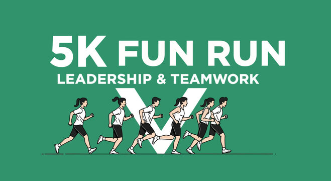 Energetic Runners Celebrating Teamwork And Leadership At A 5k Run Event