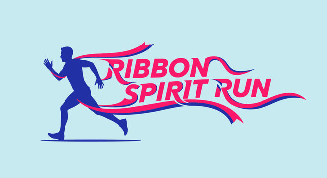 Energetic Runner Silhouette With Ribbon Spirit Run Text