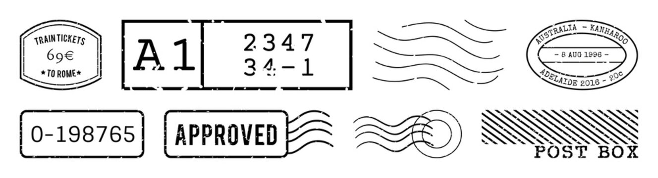 PNG Vintage postal stamp designs on transparent background