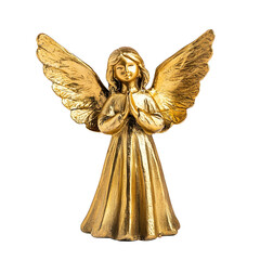 Fototapeta premium Front view of a gilded angel figurine for Epiphany festival isolated on a white background