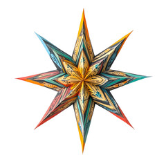 Obraz premium Front view of a handcrafted paper star for Epiphany festival isolated on a white background