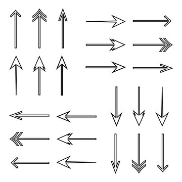 Stroke Directional Black Arrows Vector Set, Outline Up Down Left Right Arrow Icons Collection for Navigation, Infographic, UI UX and Web Design.