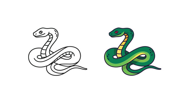 Colorful vector illustration of snakes in different styles and designs