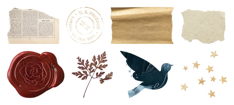 PNG Vintage collage elements collection on transparent background