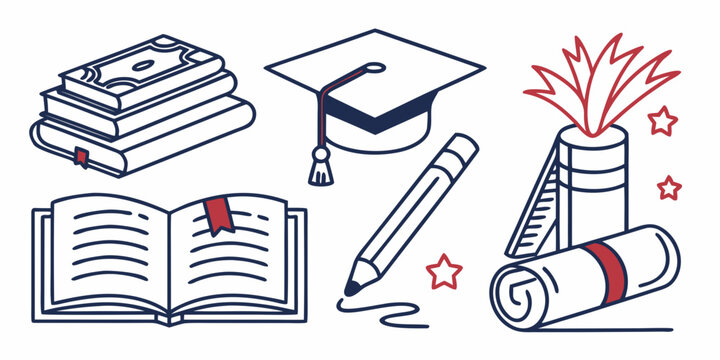 Education with graduation cap and books school learning