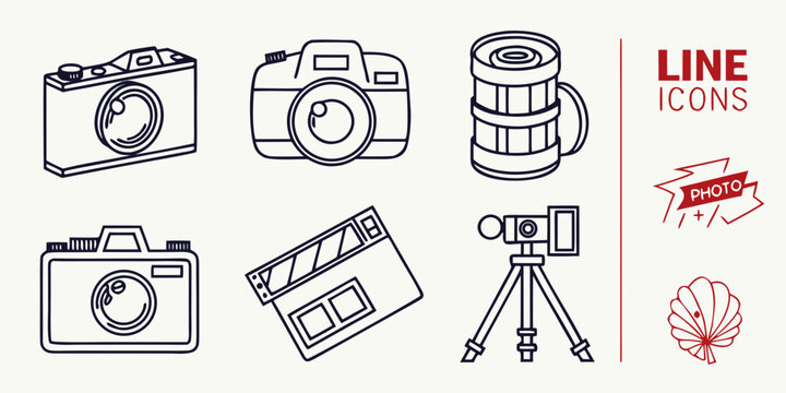 Camera and line camera line black reel clapperboard tripod