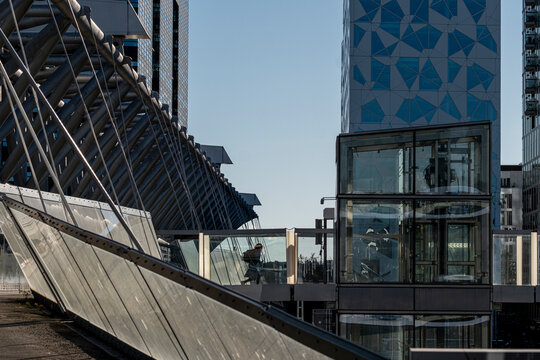 Oslo Norway Barcode skyline with modern urban structure of glass buildings and architecture creating a bold city composition and graphic lines