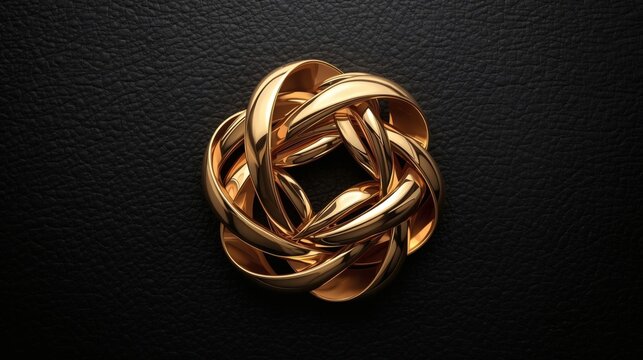 Golden interwoven rings a complex abstract sculpture against a dark background