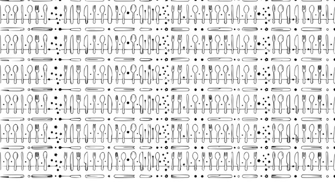 Seamless cutlery stripe pattern spoon fork knife vector background for cafe and restaurant decor