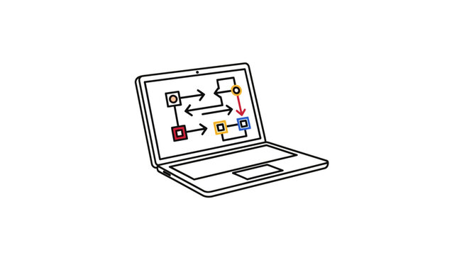 Laptop with flowchart on screen display.