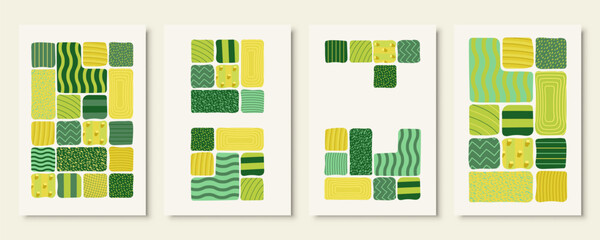 Set of Abstract Agricultural Posters with Aerial View Field Patterns and Farm Land Textures © Lidiia Shapoval
