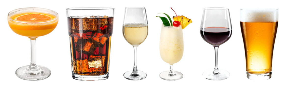 PNG Assorted beverages in elegant glasses on transparent background