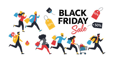 Fototapeta premium Excited Shoppers Race For Black Friday Deals and Discounts