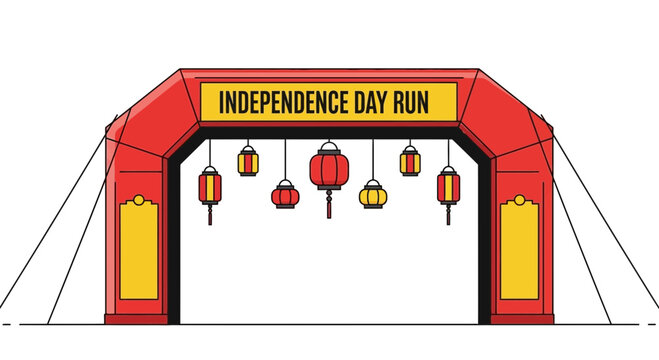 Festive Independence Day Run Archway Decorated With Colorful Lanterns for Celebration