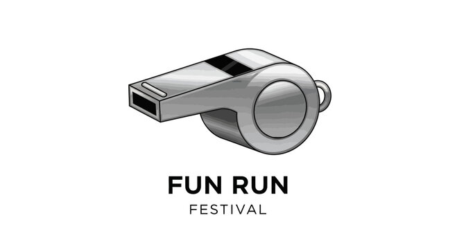 Fun Run Festival Announcement With Silver Whistle Artwork Over White Background