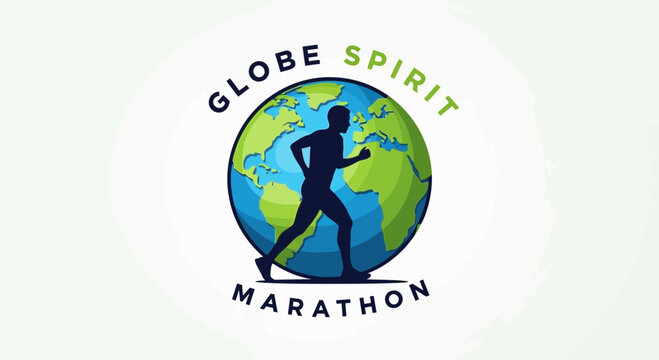 Global Spirit Marathon: Runner Silhouetted Against World Map Design Promoting Fitness and Travel