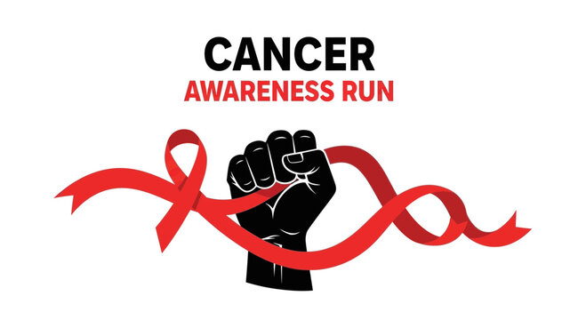 Fist Raising Red Ribbon For Cancer Awareness Run Event Design