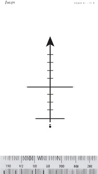 Graphic with a crosshair-like vertical and horizontal axis with a measuring scale below. It includes an arrow at the top