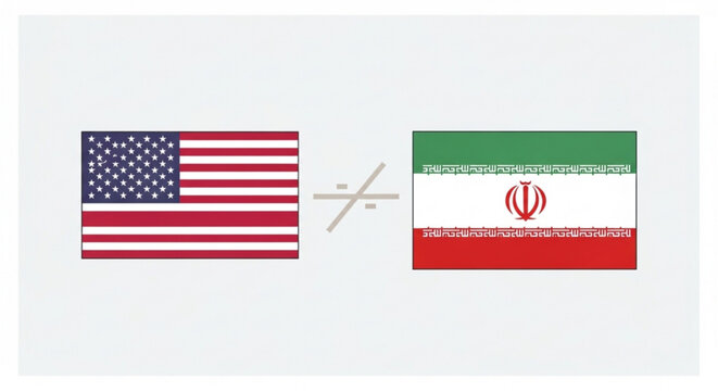 American and iranian flags with a slash symbol in between representing conflict or opposition between the united states and iran global politics and international relations